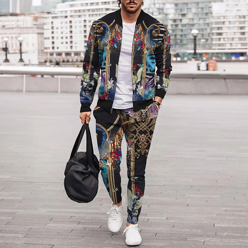 Fashion Baroque Black Jacket And Pants Two Piece Set