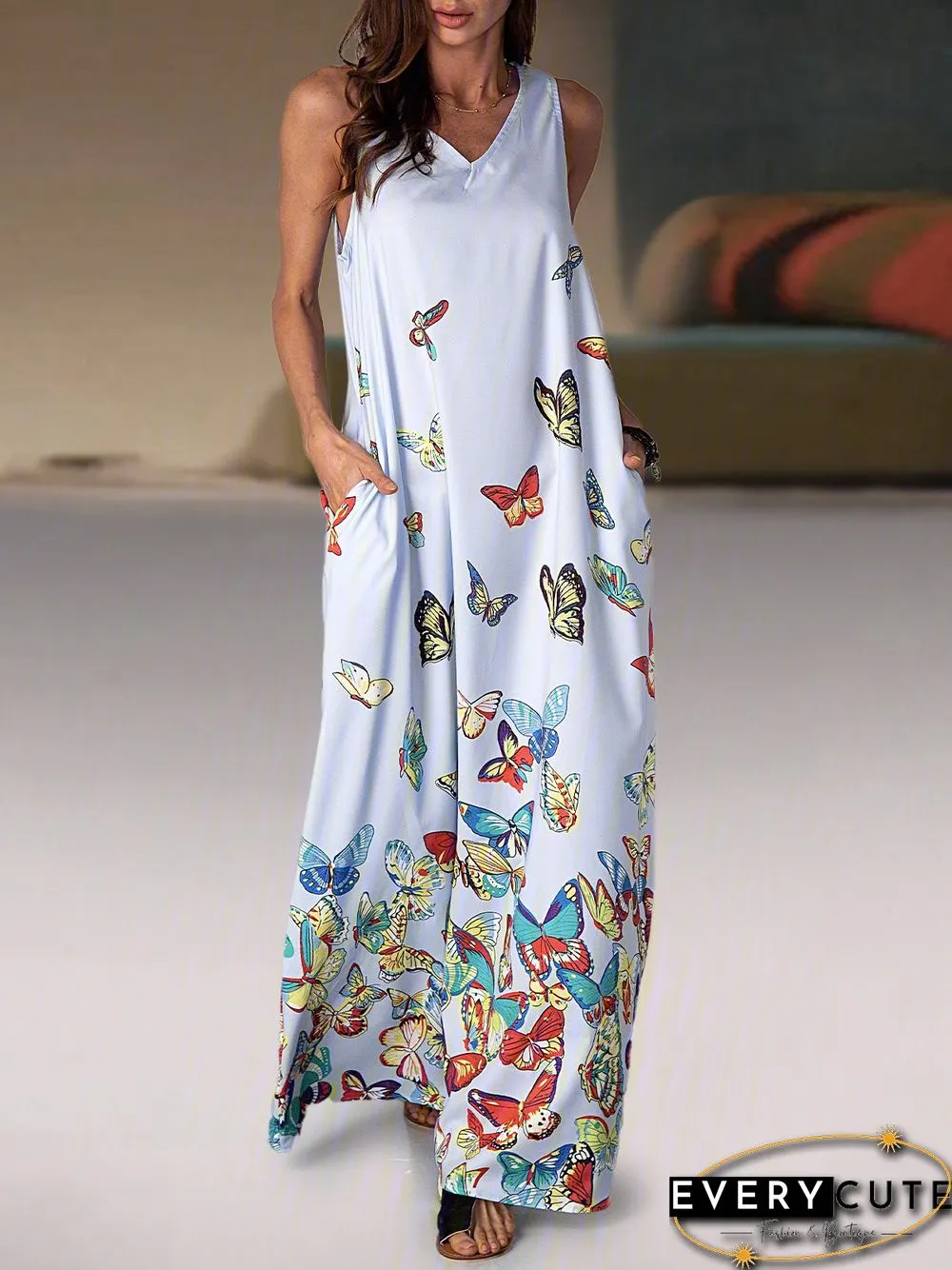 Casual Cotton-Blend V Neck Weaving Dress