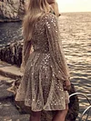 Spangle Plunging Long Sleeves Mini Dresses