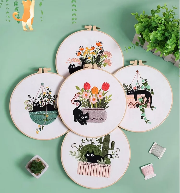 Cat Embroidery Kit For Beginne
