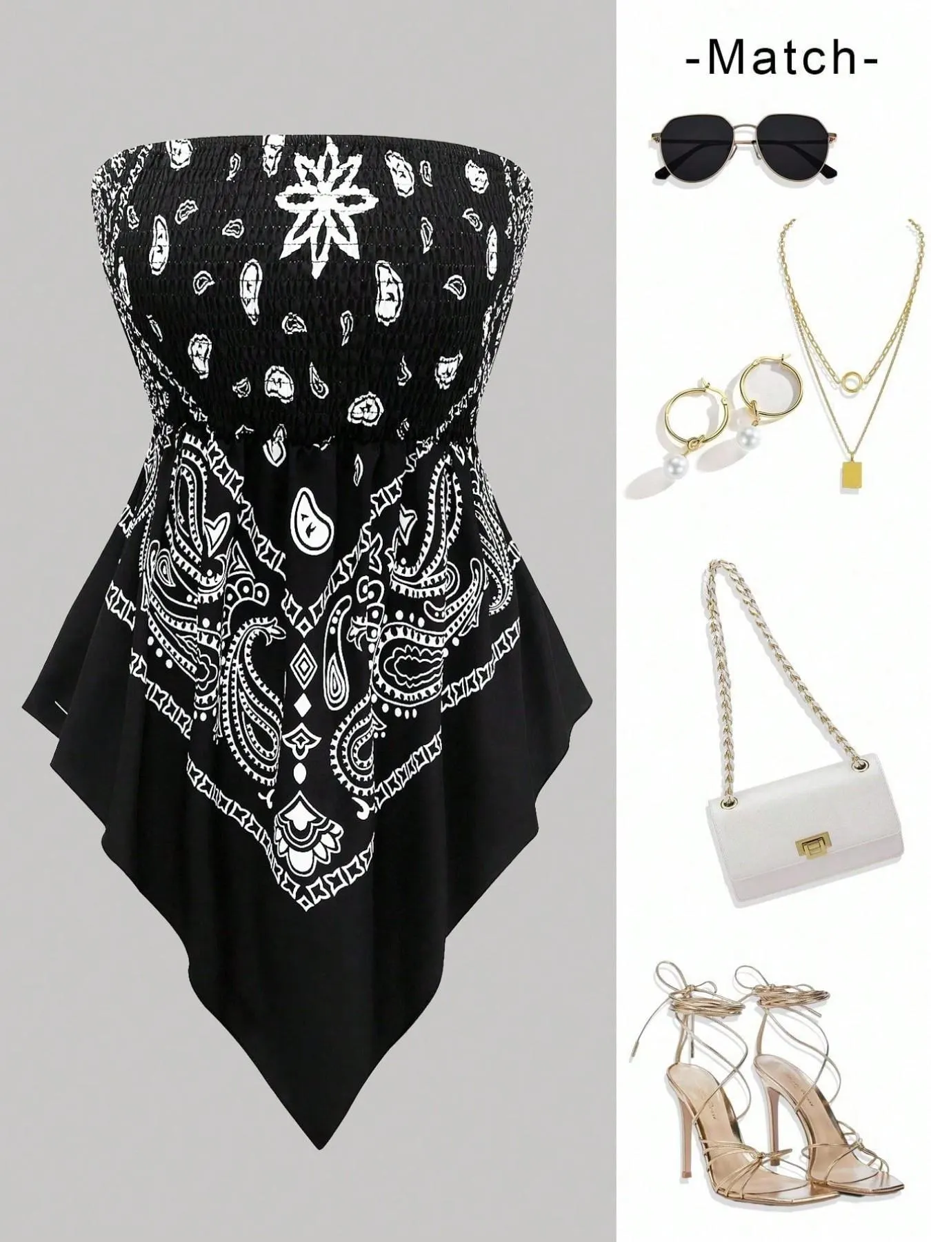 Women's Ethnic Print Strapless Top, Boho Style Asymmetric Hem Tube Top, Casual Summer Fashion, Perfect for Outing and Vacation Women's Ethnic Print Strapless Top, Boho Style Asymmetric Hem Tube Top, Casual Summer Fashion, Perfect for Outing and Vacation