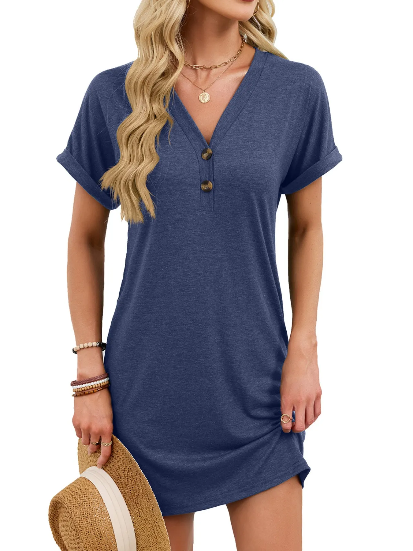 Casual V-Neck Short Sleeve T-Shirt Dress mysite idetrend