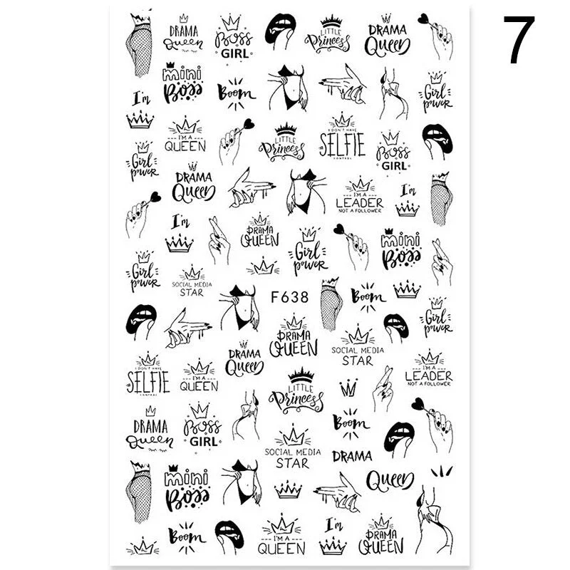 1 Sheet 3D Nail Stickers Black Geometric Flower Letter Patterns Adhesive Transfer Decals Nail Art DIY Design Decoration-Nail Inspo