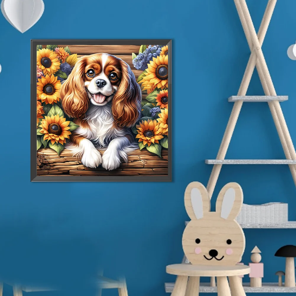 Diamond Painting - Full Round Drill - Sunflower King Charles Spaniel(Canvas|40*40cm)