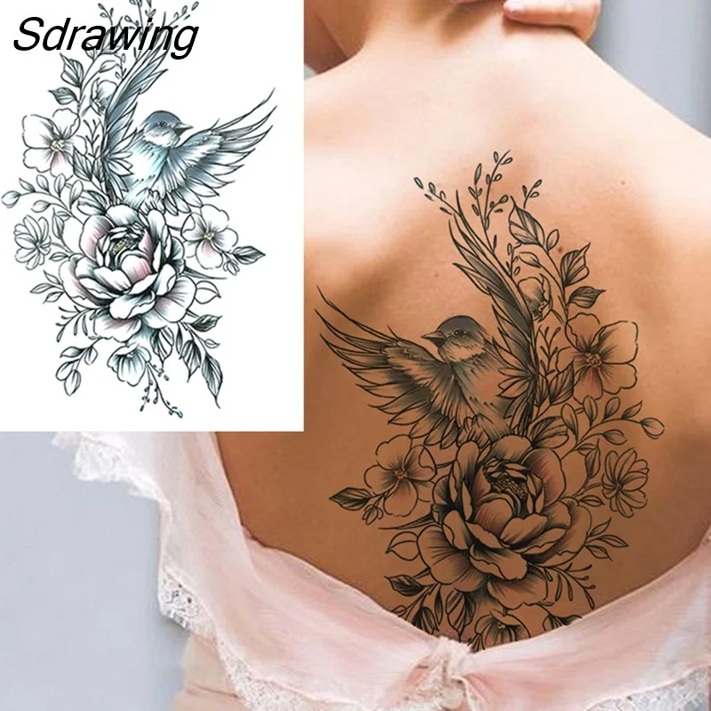 Sdrawing Lion Dahlia Temporary Tattoos For Women Adult Realistic Tiger Wolf Reindeer Snake Bird Fake Tattoo Sticker Washable Tatoos