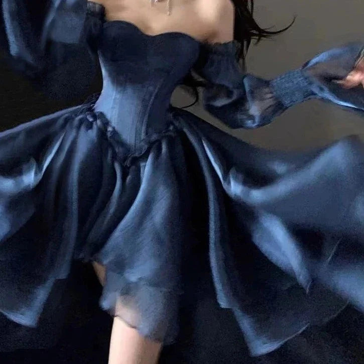 Aiertu - Sapphire Lake Goth Maxi Mini Dress Dark Academia Mermaidcore Kawaii Academia Y2K Cottagecore Coquette Fairycore Dollette Princesscore Aiertu