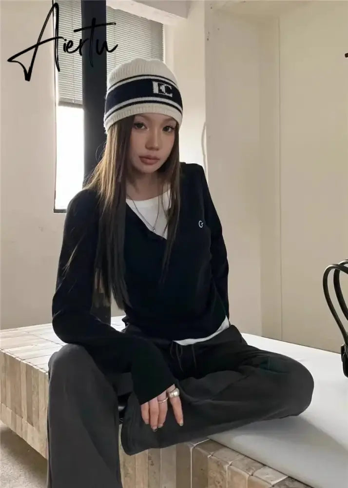 Aiertu Long Sleeve T-shirts Women All-match Stylish Hipster Temperament O-neck High Street Korean Style Harajuku Tops Autumn College Aiertu