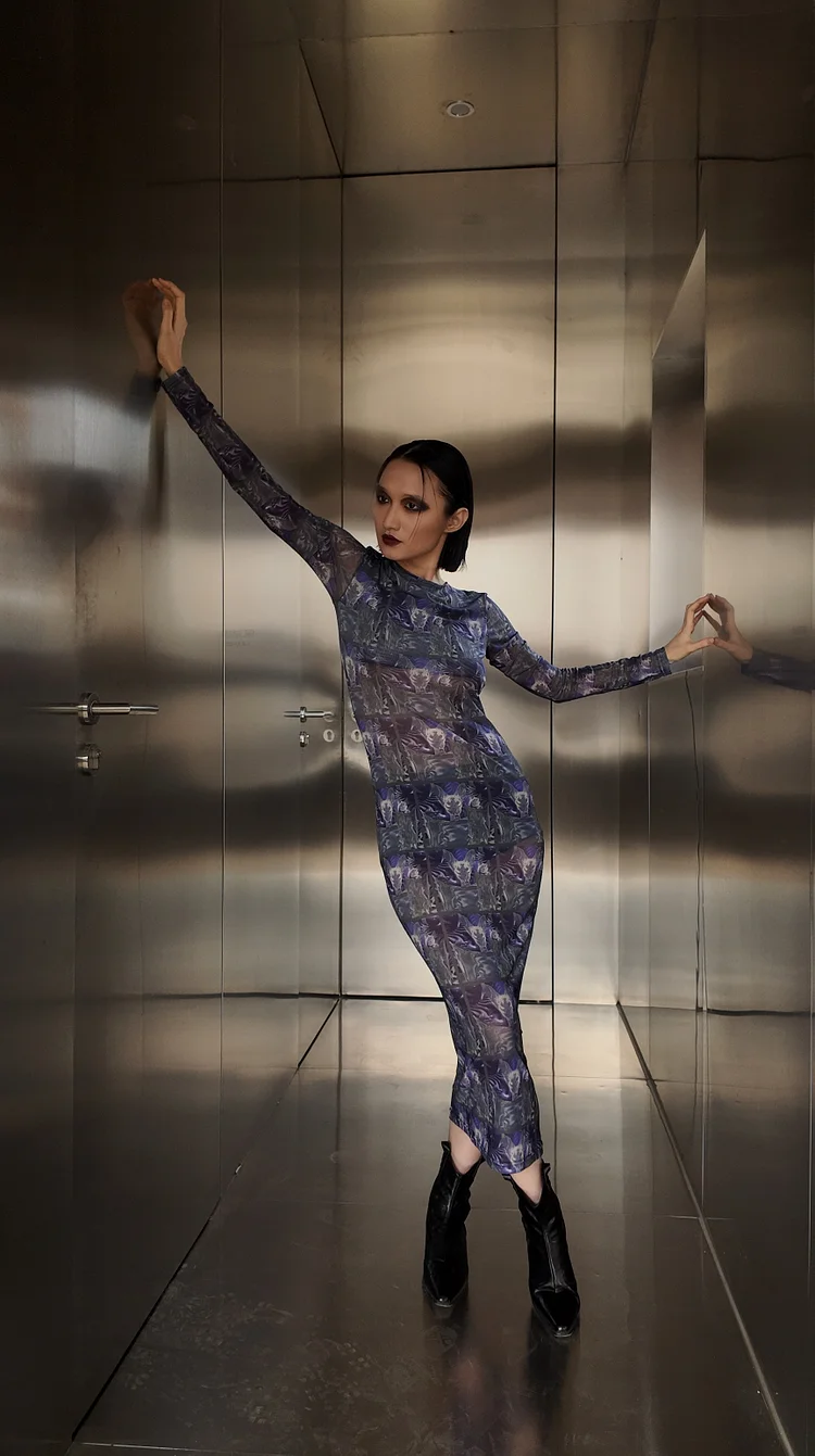 EZZAT Bastet Mesh Dress - 15 Recycled Water Bottles - Violet/Grey