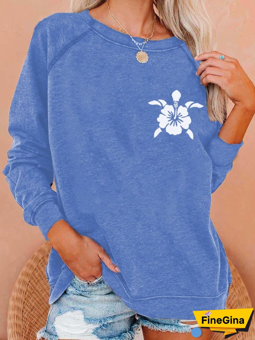 Women's Hawaiian Turtle Print Casual Sweatshirt