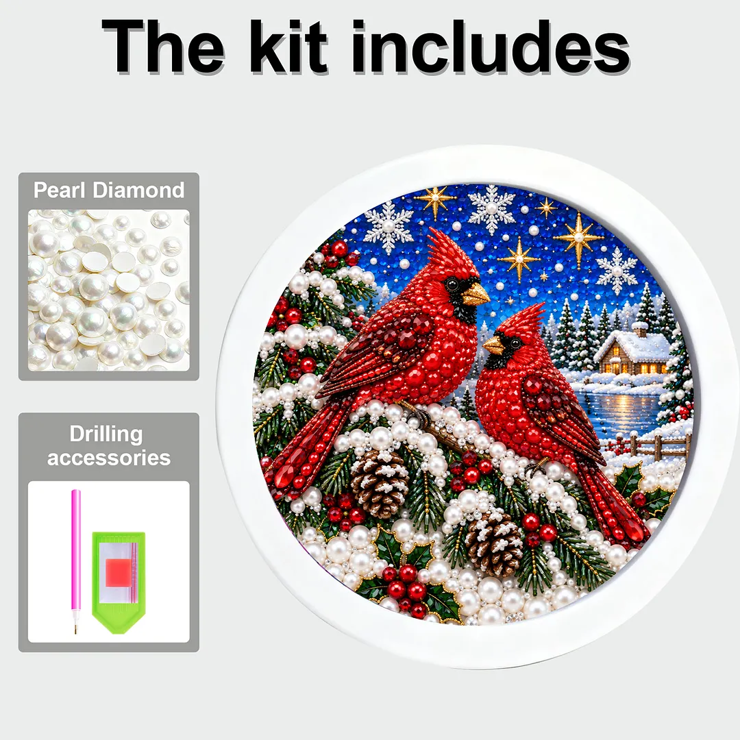 Framed Diamond Painting Cardinal Holiday Kit Round 7.87x7.87in
