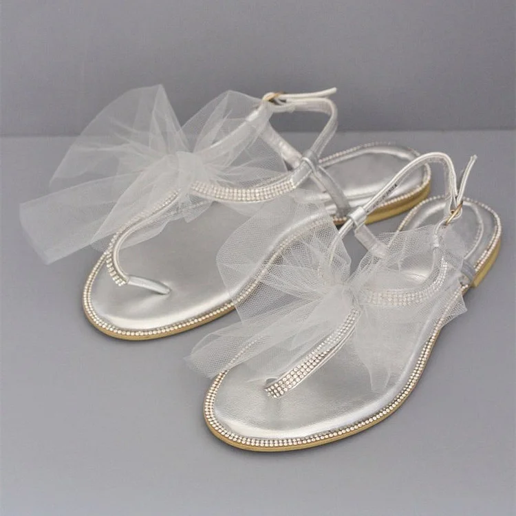 Champagne Rhinestone Mesh Bridal Sandals Flip flops |FSJ Shoes