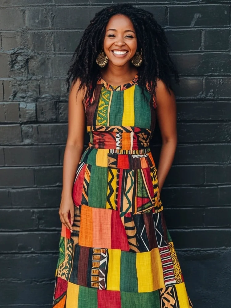 Tribal Print Women's Linen Vest Dress