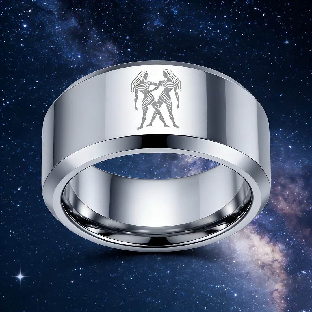 Sliver Laser Etched Couple Wedding Bands Sliver Gemini Tungsten Carbide Rings Beveled Edges 4MM 6MM 8MM
