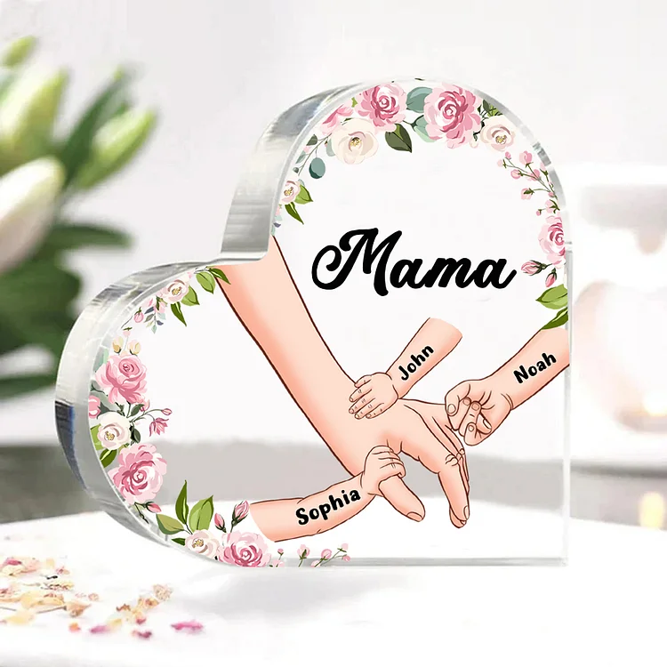 Kettenmachen Personalisierte 3 Namen & Text Hand in Hand Acryl-Deko-Schreibtischdekoration für Großmutter