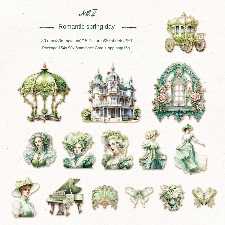 Journalsay 30 Romantic Baroque Series Retro Character Flowers PET Stickers