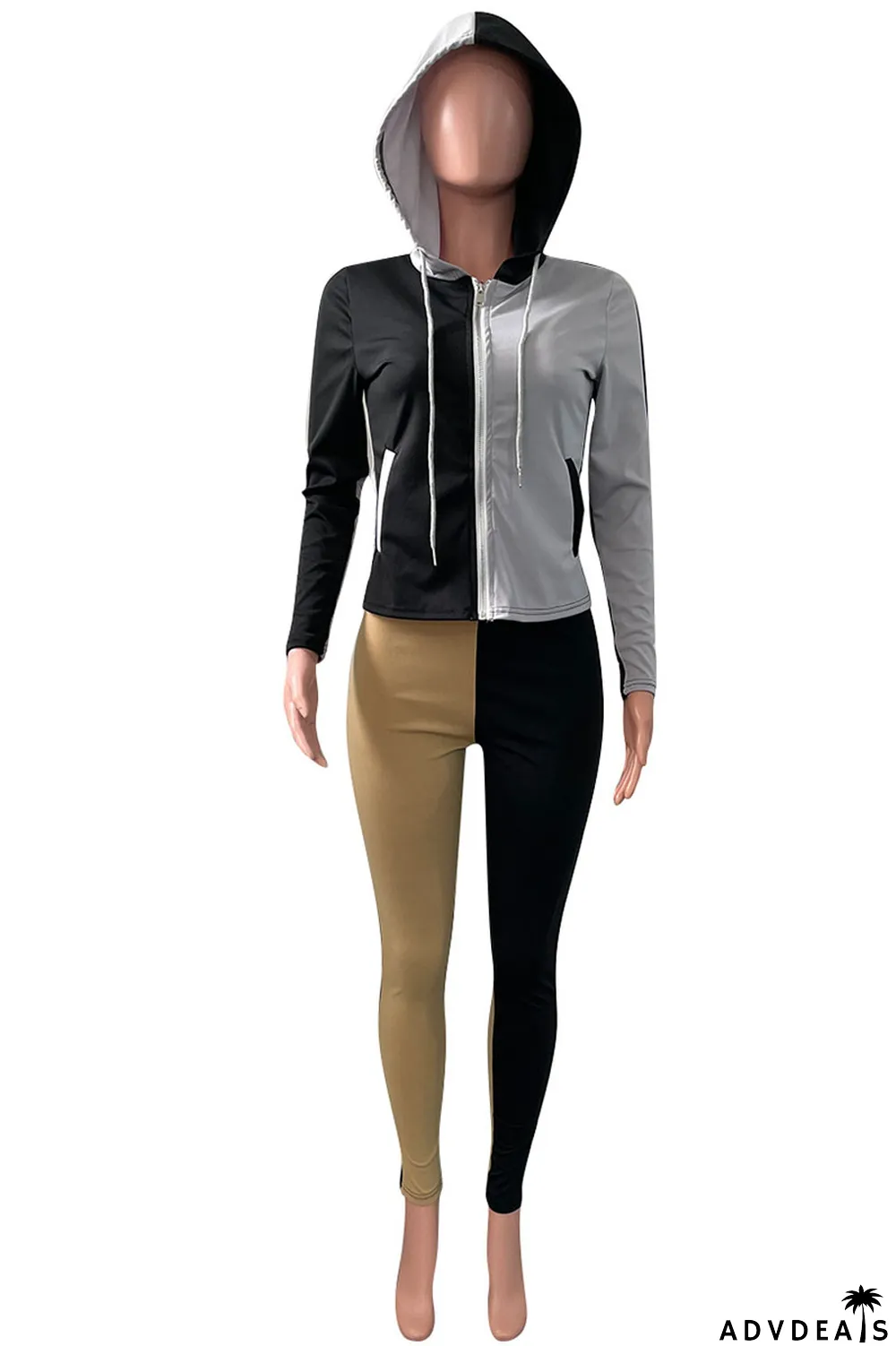 Deep Blue Casual Solid Split Joint Zipper Hooded Collar Long Sleeve Two Pieces