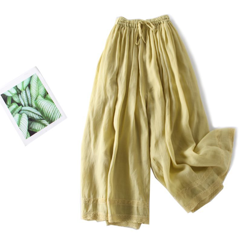 Cotton and linen straight wide-leg retro loose casual pants-Kimonchic:luchamp