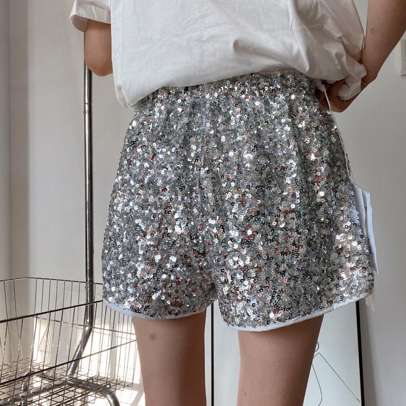 Ootddress Sequin High Waist Patchwork Shorts For Women Summer Fashion Glitter Baggy Slim High Street Sexy Outfit Shorts Tracksuit