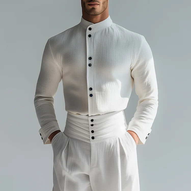 Okaywear Stand Collar Linen Shirts Okaywear