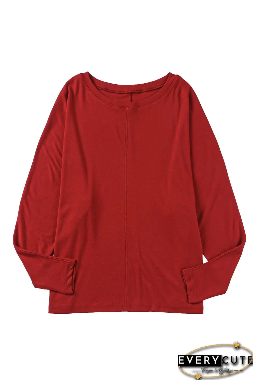 Red Solid Color Patchwork Long Sleeve Top