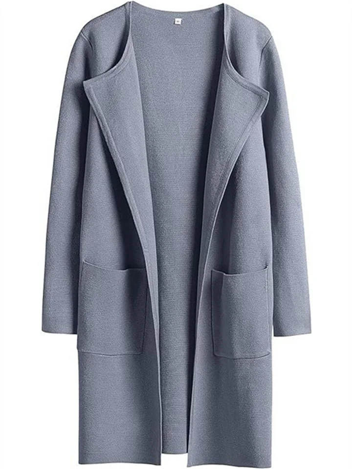 Casual Loose Temperament Commuter Women's Fashion Lapel Tweed Solid Color Long-sleeved Coat Tops Female Cardigan Jacket-JRSEE