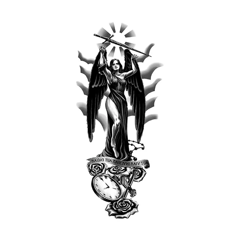 Sdrawing Styles Angel/devil/tiger/lion/wolf Waterproof Temporary Tattoos Men Flash Tatoo Stickers Tattoo Body Art Henna Fake Tattoos