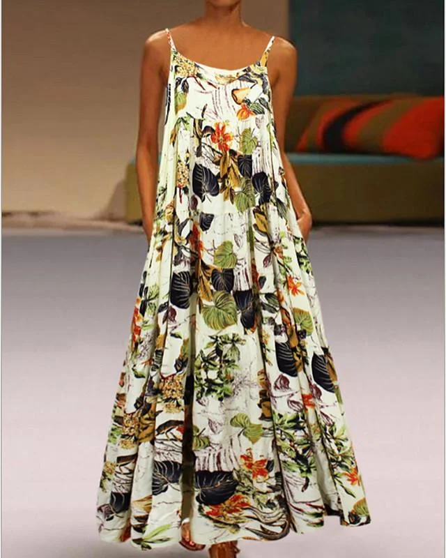 Women's Strap Dress Maxi long Dress Sleeveless Floral Summer Hot Casual Red Yellow M L XL XXL 3XL 4XL 5XL