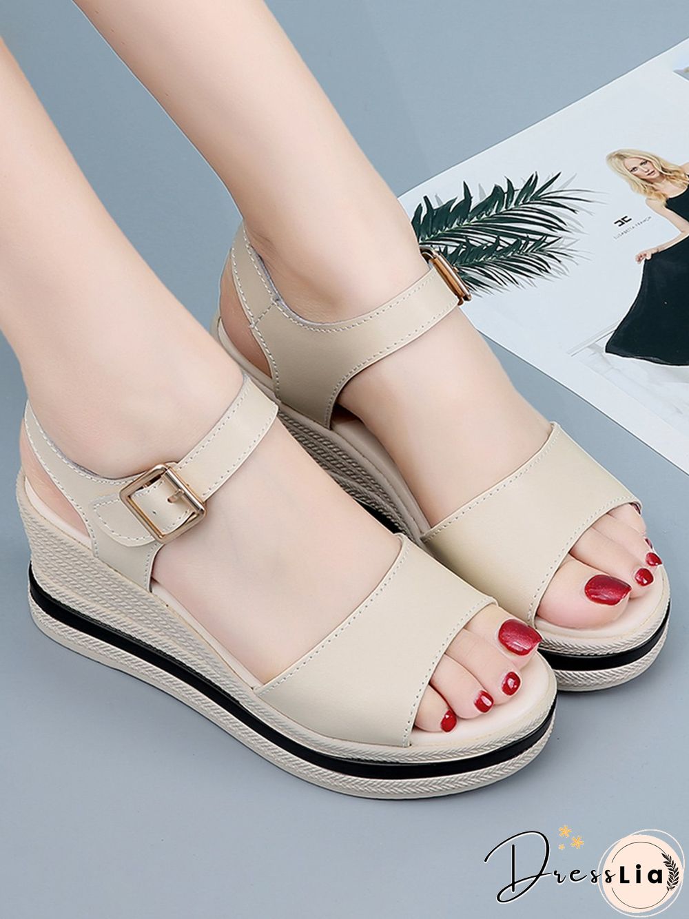 Cowhide Woven Sole Platform Wedge Resort Sandals