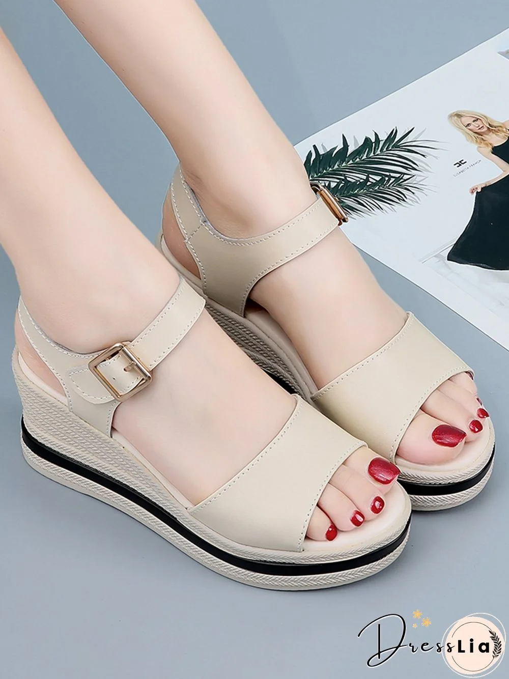 Cowhide Woven Sole Platform Wedge Resort Sandals