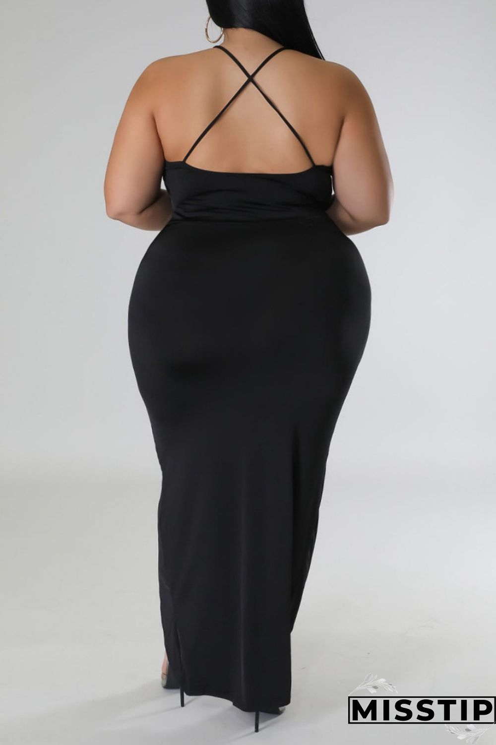 Purple Sexy Solid Patchwork Backless V Neck Sling Dress Plus Size Dresses