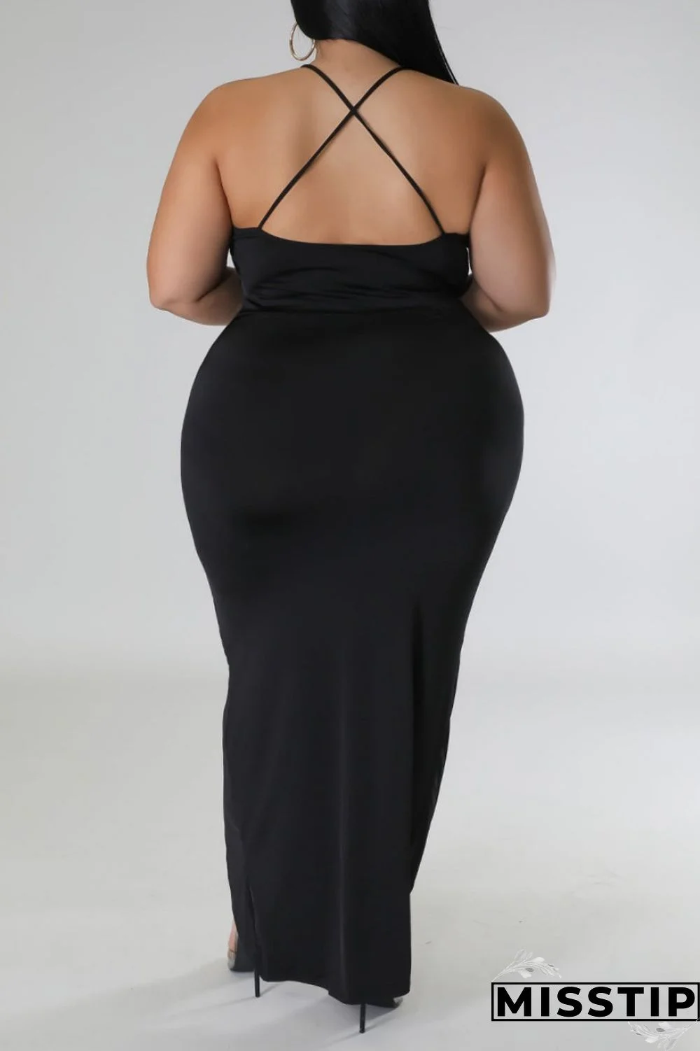 Purple Sexy Solid Patchwork Backless V Neck Sling Dress Plus Size Dresses