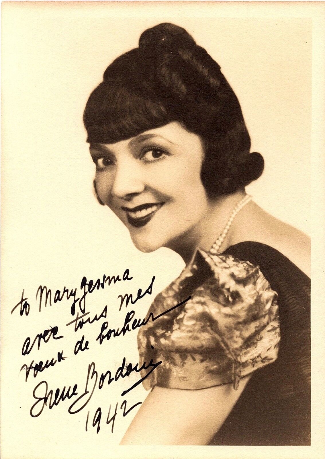 IRENE BORDONI AUTOGRAPHED HAND SIGNED VINTAGE 5x7 Photo Poster painting 1944 CORSICAN-AMERICAN