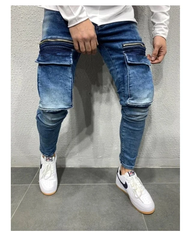 Men's Zipper Large Pocket Slim Fit Casual Fashion Jeans