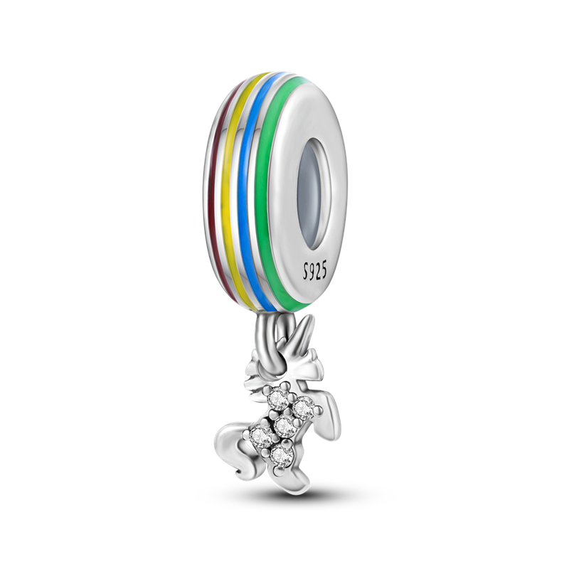 925 Sterling Silver Rainbow Wheel Unicorn Cubic Zircon Charms fit Bracelets Bangles Jewelry Making KTC432