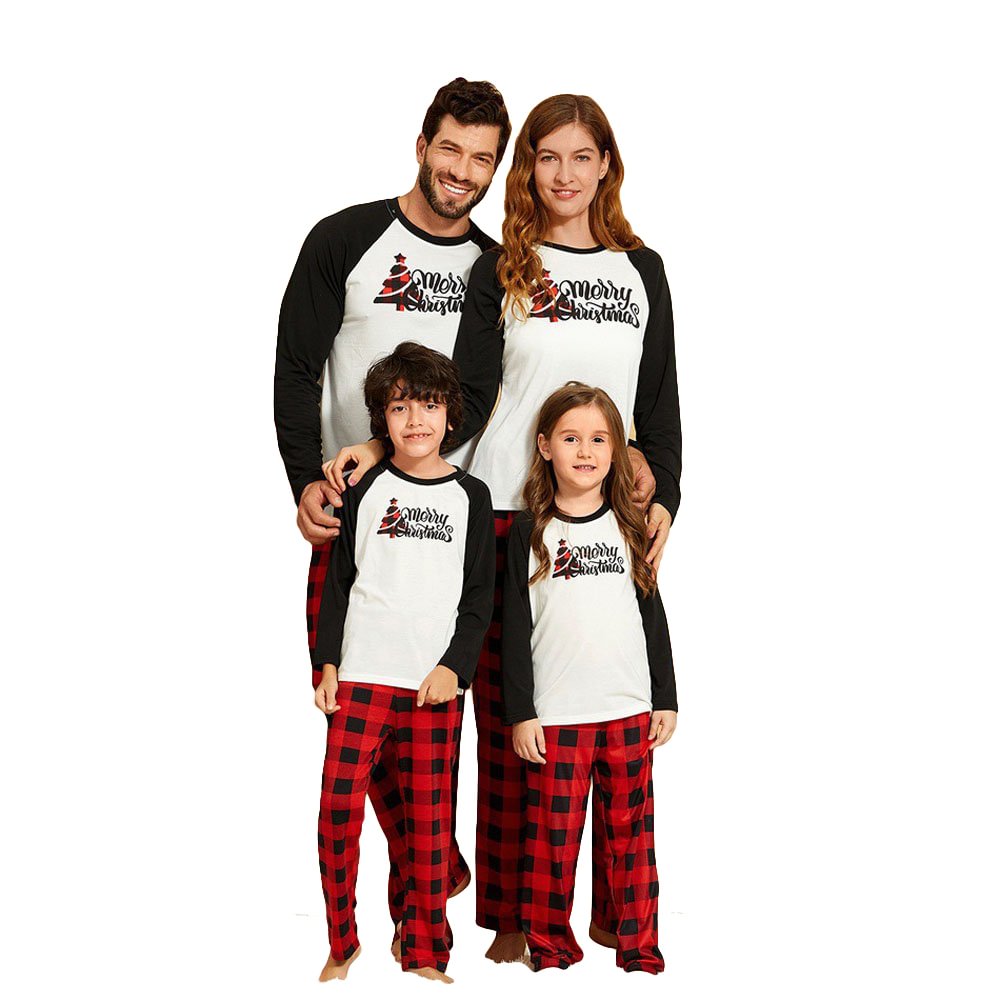 Christmas Matching Family Christmas Pajamas Sets with Red Plaid Long Sleeve Tee and Pants Loungewear-Pajamasbuy