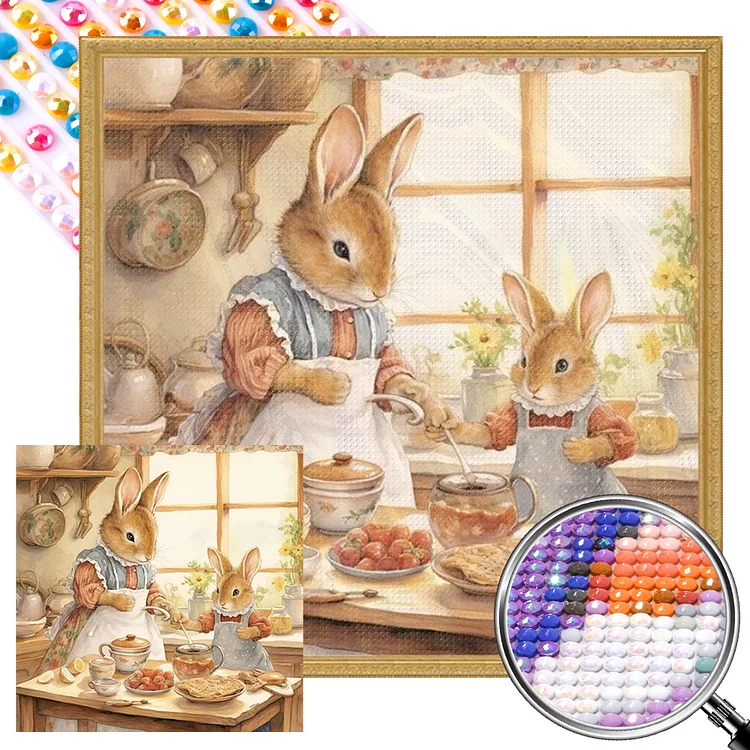 Bunny Parent-Child Time - Full Round(Partial AB Drill) - Diamond Painting (35*35cm)