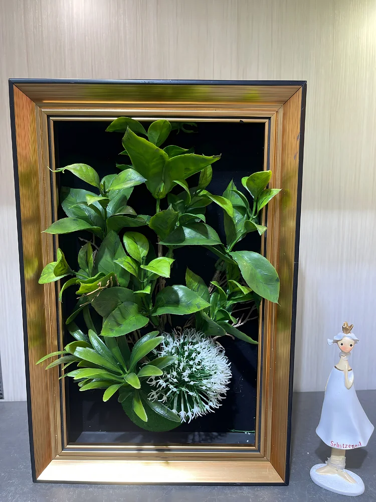 Realistic Artificial Shiny Leaf & White Spherical Flower Framed Shadow Box(Size  7.8*11.8 in)