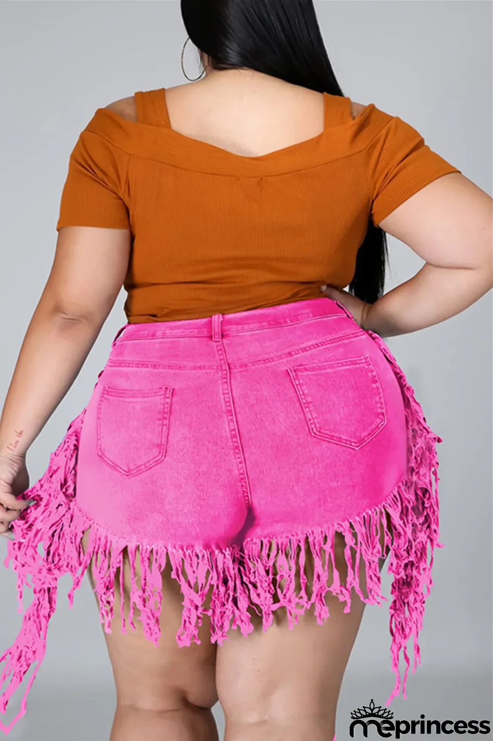 Yellow Fashion Casual Solid Tassel Plus Size Jeans