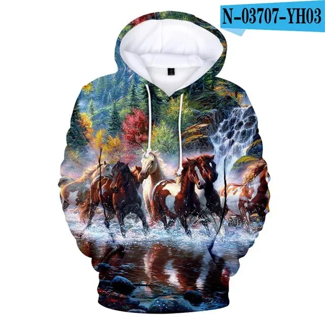 Animal Horse 3D Print Oversized Hoodie Women Men Harajuku Sweatshirt Streetwear Hip Hop Pullover Hooded Jacket Male Tracksuit