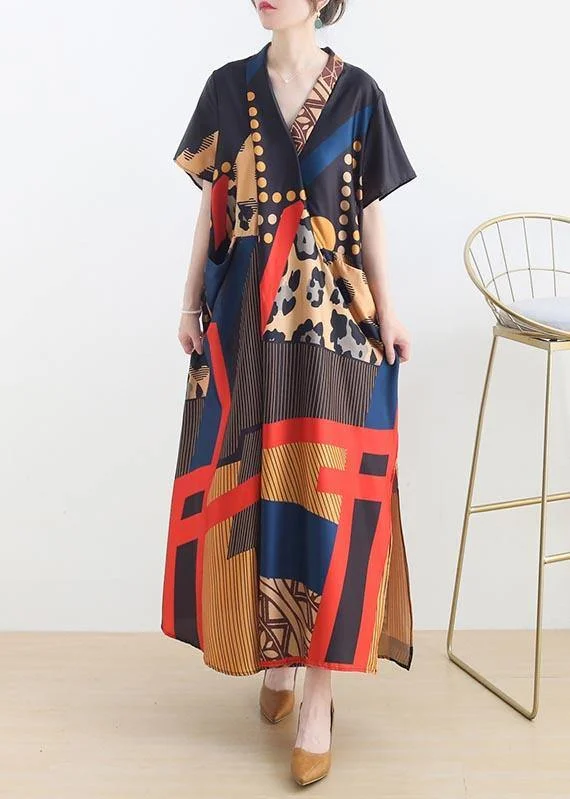 Art Print Pockets Ankle Dress Summer Chiffon Dress