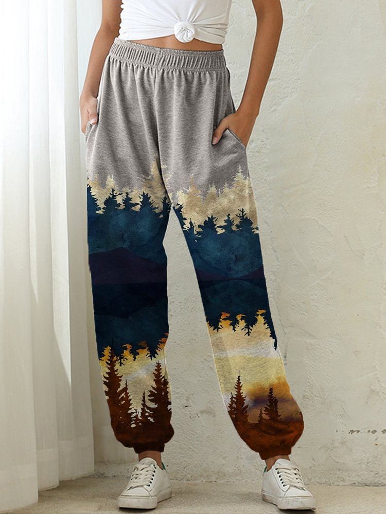 Forest Reflection Colorblock Art Casual Sweatpants