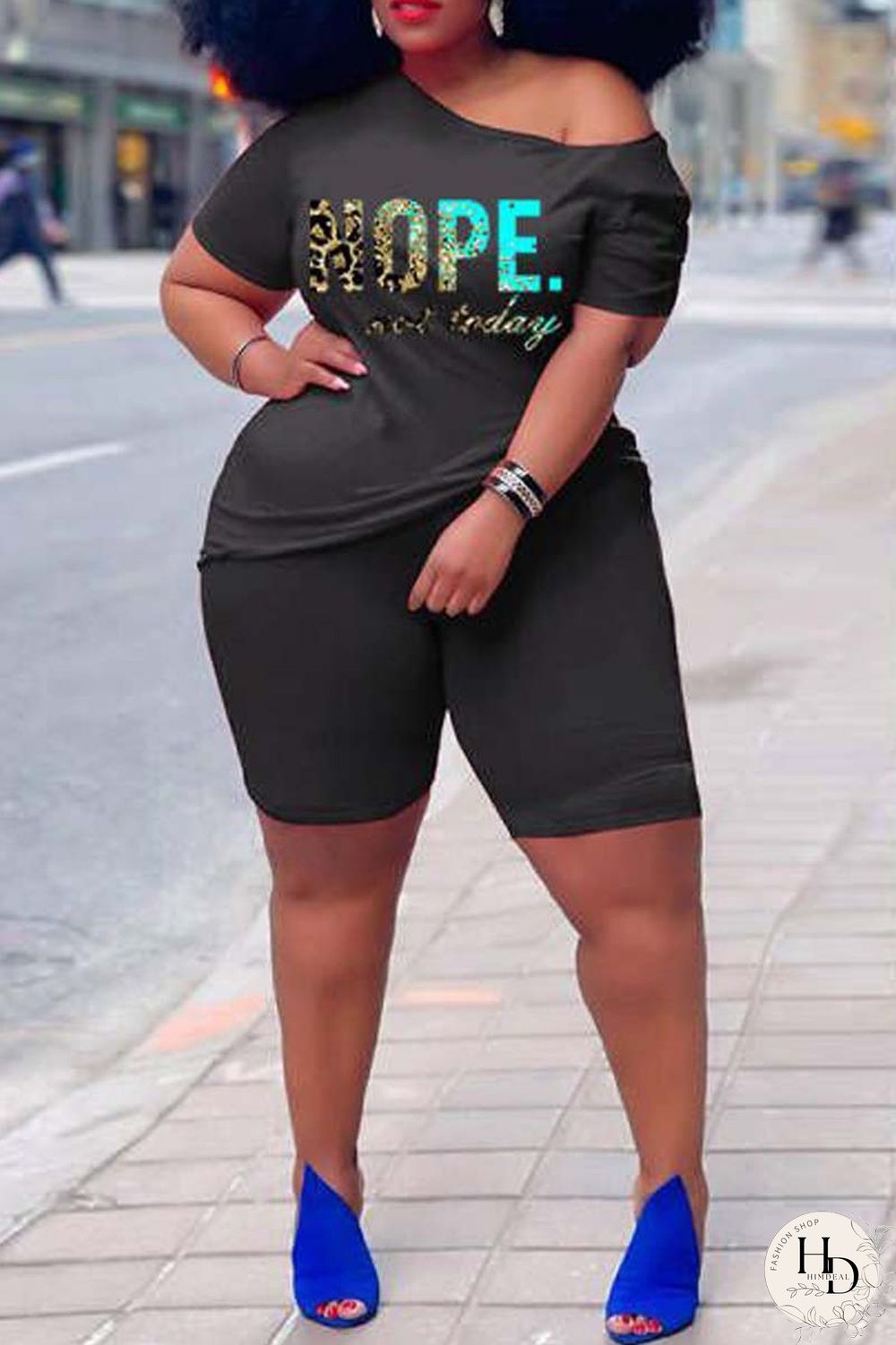 Rose Red Casual Print Basic Oblique Collar Short Sleeve Two Pieces