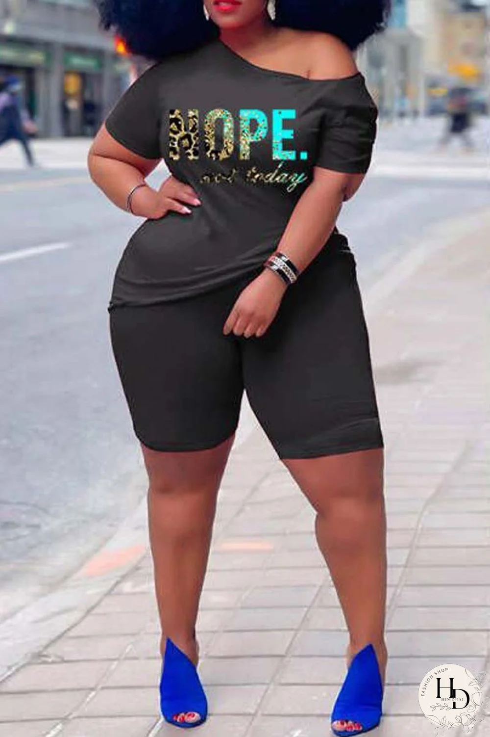 Rose Red Casual Print Basic Oblique Collar Short Sleeve Two Pieces