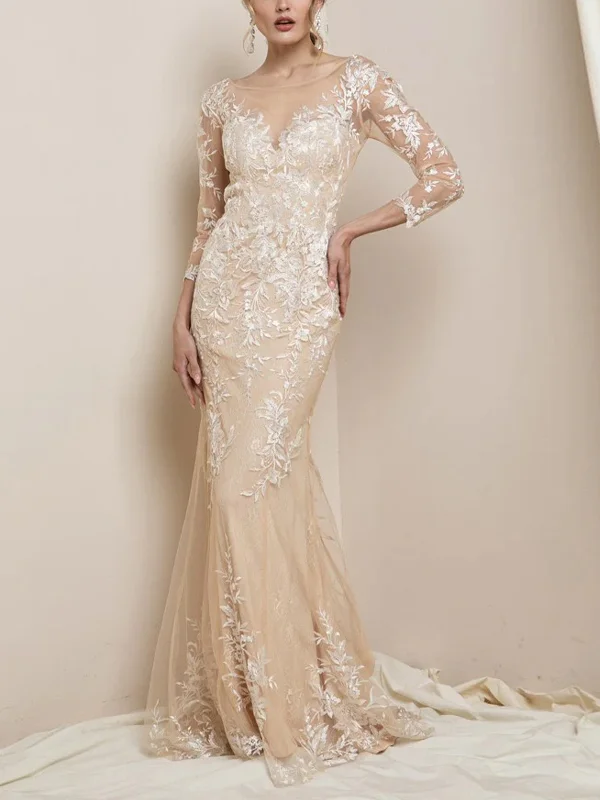 Round Neck Lace Solid Color Maxi Dress