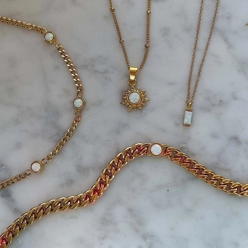 Retro Roman Style Streetwear Geometric Sun 201 Stainless Steel 304 Stainless Steel Artificial Opal Opal 18K Gold Plated Plating Inlay Pendant Necklace4