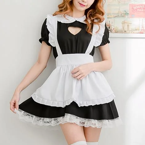 Black and White Open Chest Maid Dress - Gotamochi Kawaii Shop, Kawaii Clothes