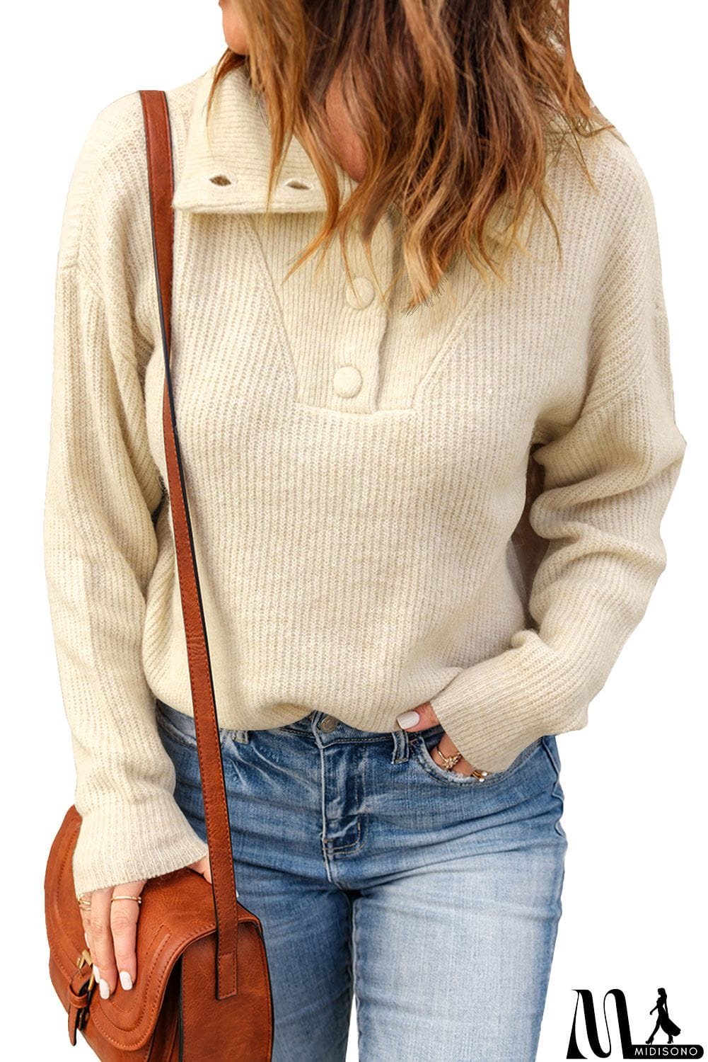 MidiSono - Apricot Comfy Ribbed Sweater