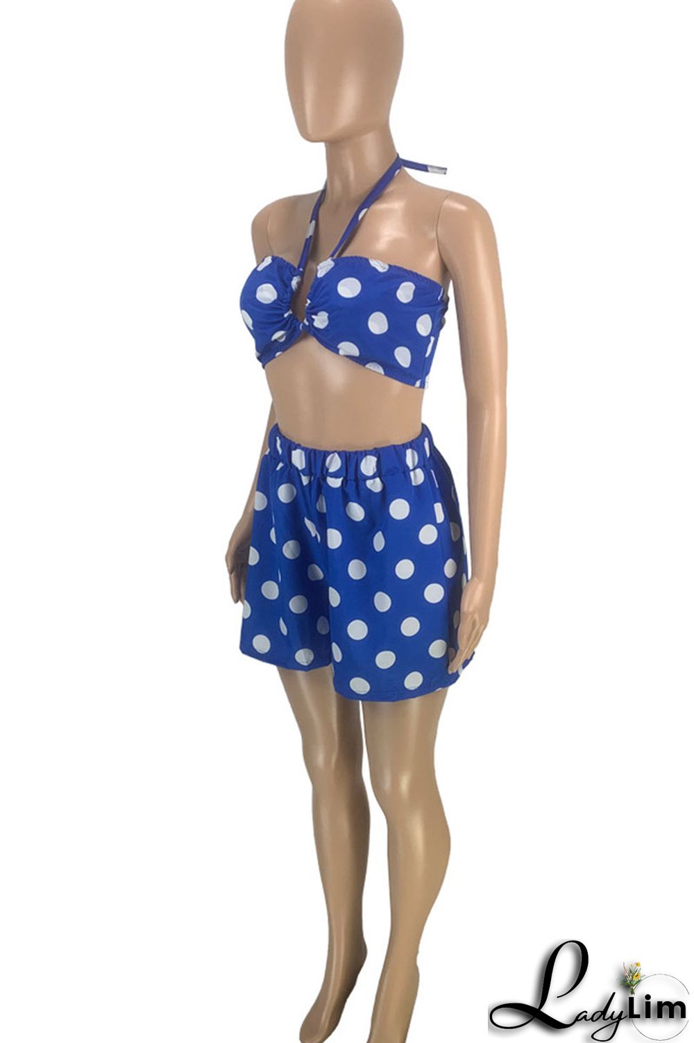 Red Sexy Print Polka Dot Split Joint Halter Sleeveless Two Pieces