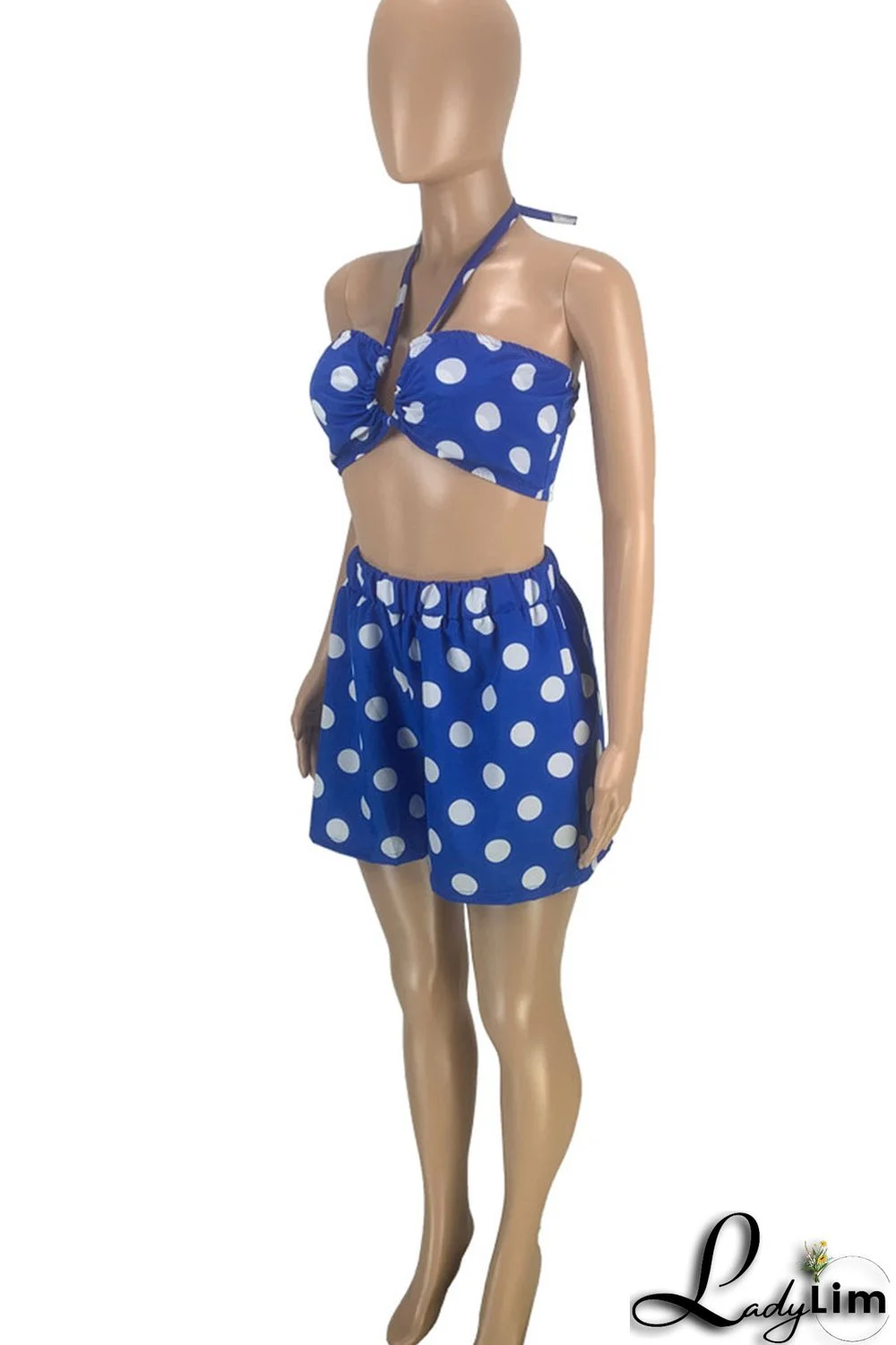 Red Sexy Print Polka Dot Split Joint Halter Sleeveless Two Pieces