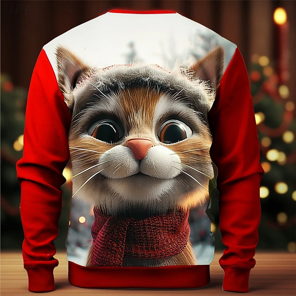 3D Print Scarf Cat Christmas Ugly Sweatshirt-inspireuse
